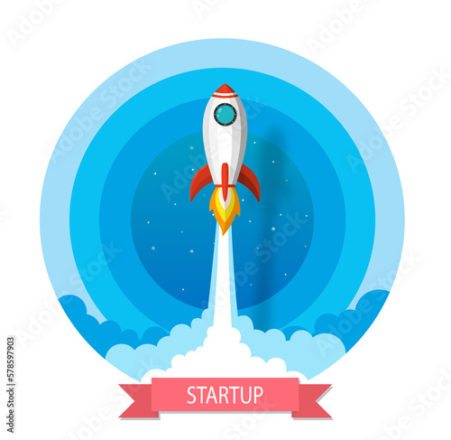Fototapeta Naklejka Na Ścianę i Meble -  space rocket launch to the sky in startup concept of business or project. vector illustrator paper art