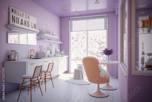 Modern interior of the female beauty salon. Super photo realistic background  generative ai illustration