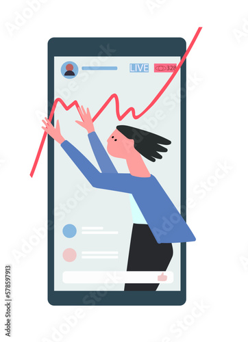 Business performance in phone. Financial market participant concept. Retail investment concept. Flat design. Isolated on white background