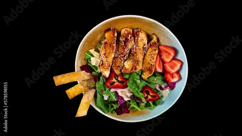 chicken with teriyaki sauce on an isolated white background