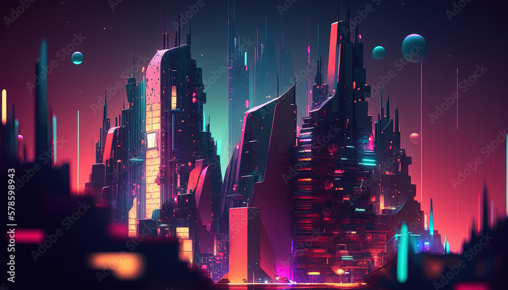 Futuristic city with neon colors 