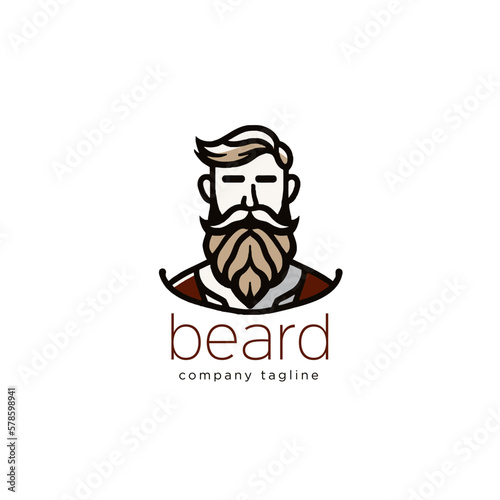 Bearded hipster logo template. Vector illustration. Design element.
