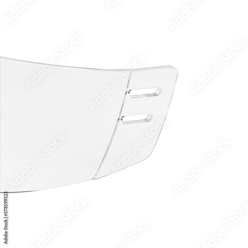 Photography Acrylic Transparent Protective Visor for Hockey Helmet on White Background with