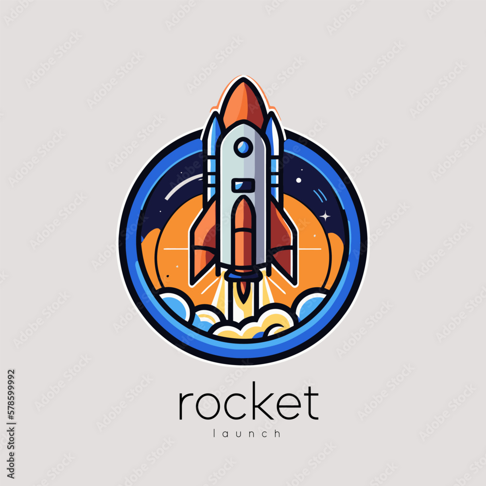 Rocket launch logo template. Vector illustration of a rocket in a circle.