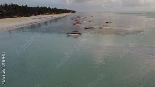 Beautiful Sea landscape on Sunny Day Indian Ocean Zanzibar Island Blue Water Boats