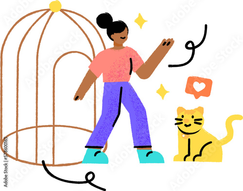 Women exits her mental cage her dog is waiting outside Brush vector style