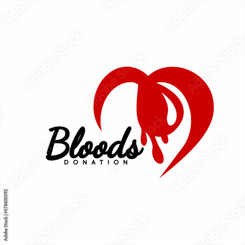 Blood drop illustration logo design with heart symbol. Blood donation logo.