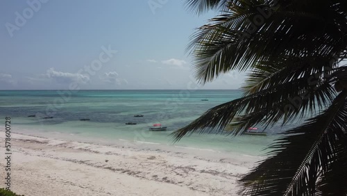 Beautiful Sea landscape on Sunny Day Indian Ocean Zanzibar Island Blue Water Boats