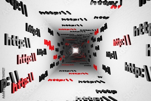 Http symbol sign in white tunnel background 3d render. Hypertext transfer protocol secure web 3