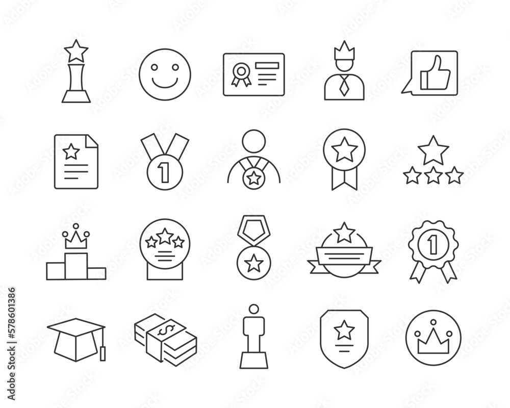 Award Icons - Vector Line. Editable Stroke.