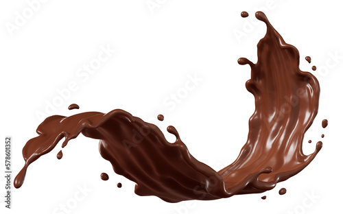 Chocolate isolated splashes wave. 3D render illustration