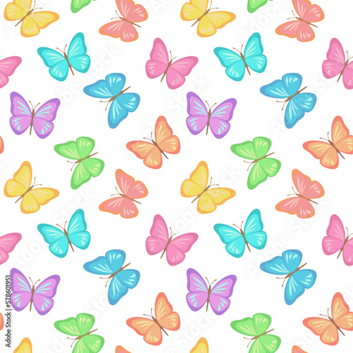 Colorful abstract butterflies, decorative vector background, seamless pattern for textile, wallpaper, packaging.
