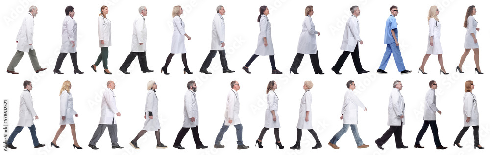 group of doctors in motion isolated on white group of doctors in motion isolated on white