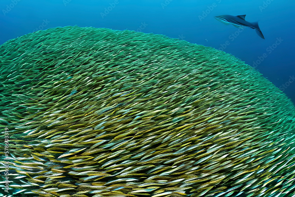 Fish Sea Learning AI generated image of fishes schooling in the ocean. Schooling means ...
