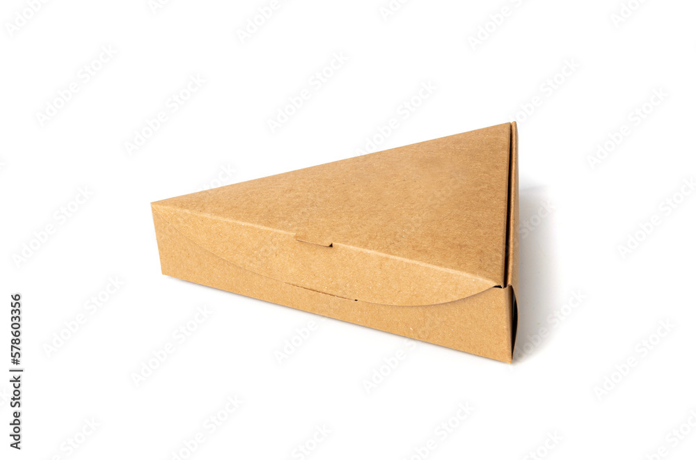 Empty Triangle Paper Box, Single Pizza Slice Cardboard Package, Triangular Box Isolated on White Background Empty Triangle Paper Box, Single Pizza Slice Cardboard Package, Triangular Box Isolated on White Background