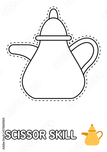 Scissor skill page with Tea Pot for kids