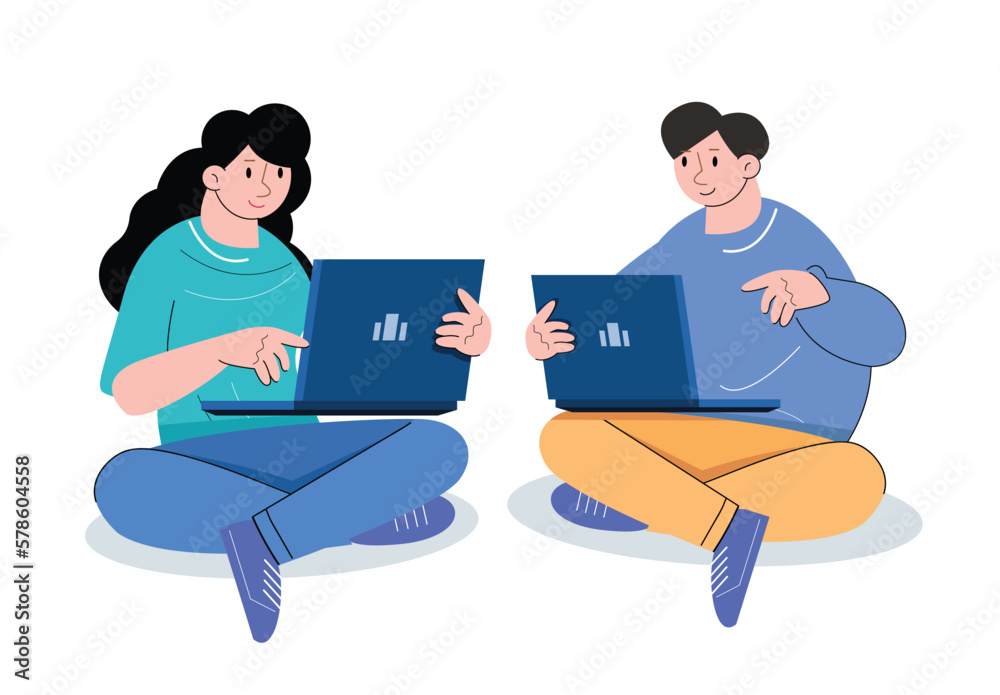 character people using laptop vector illustration character people using laptop vector illustration