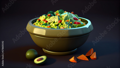 A bowl of guacamole in a pot, generative ai
