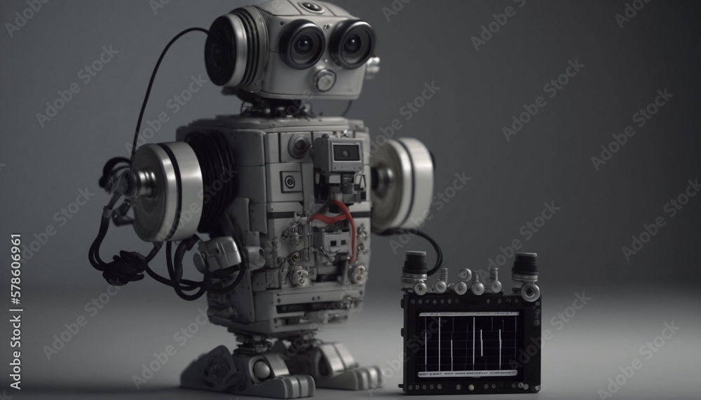 Robot man or very detailed futuristic android isolated on black background, pulse, robot heartbeat. Generative AI. Robot man or very detailed futuristic android isolated on black background, pulse, robot heartbeat. Generative AI.