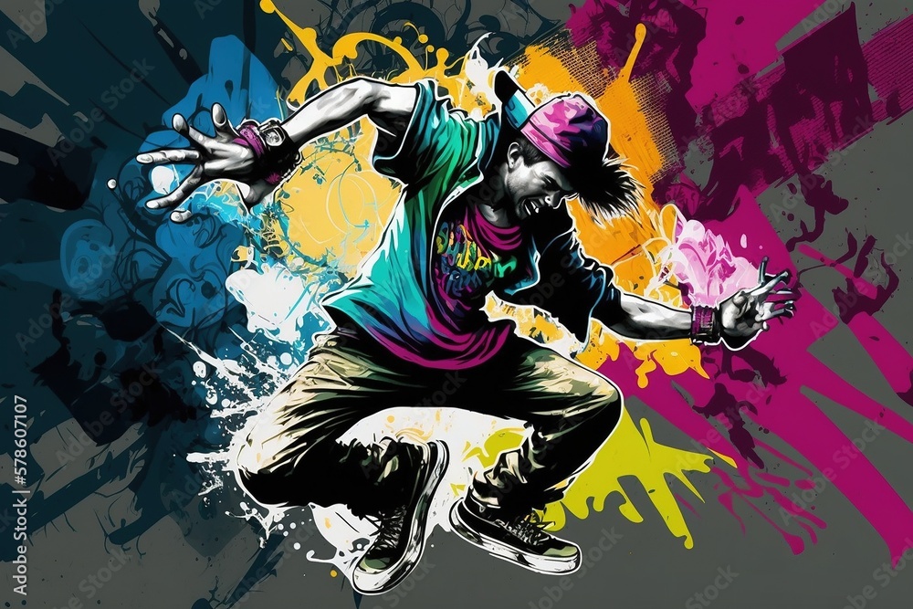 colorful art of crazy hip hop dance 8k background
