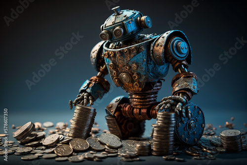 robot gold US dollar coin stock market forex trading graph futuristic Smart investment technology background, Generative AI.