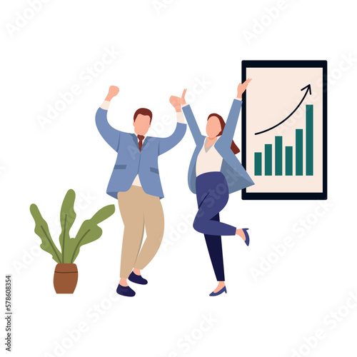 illustration of happy men and women getting work increases