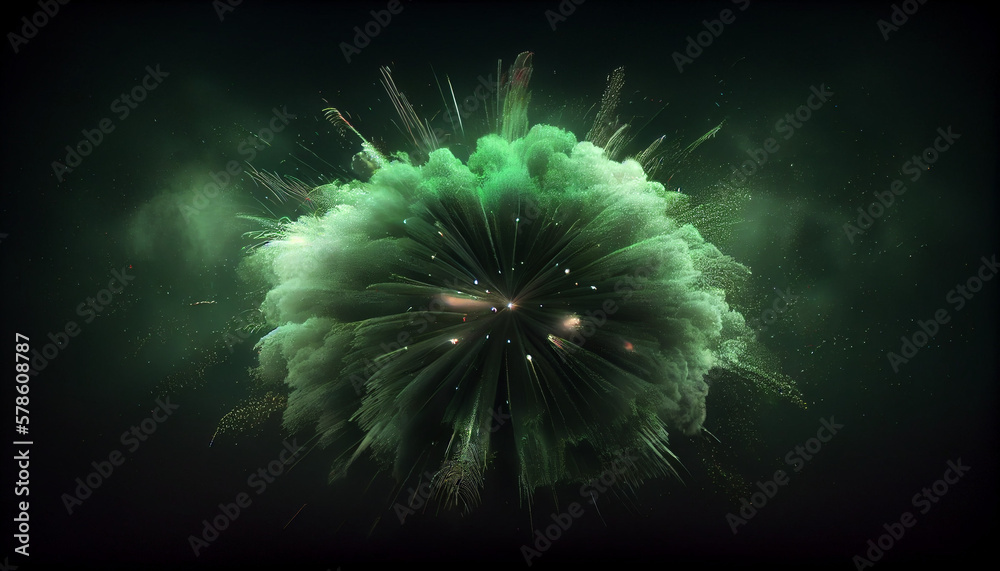 Fototapeta premium Massive green fireworks in the sky, generative ai