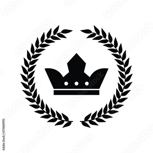 Crown and laurel wreath vector icon. Award, success, champion sign. isolated on white background. vector illustration