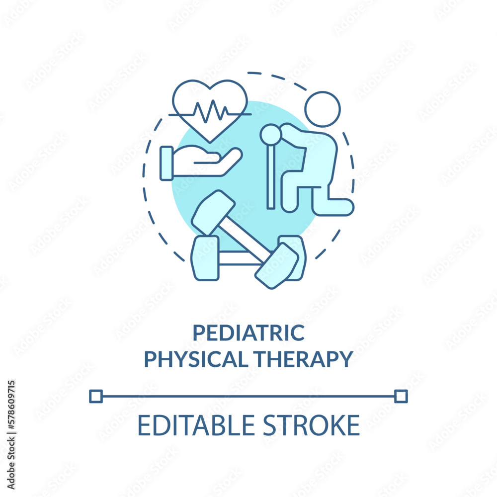 Pediatric physical therapy blue concept icon. Home health care for kid abstract idea thin line illustration. Isolated outline drawing. Editable stroke. Arial, Myriad Pro-Bold fonts used