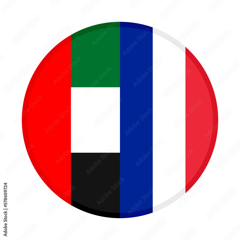 round icon of united arab emirates and france flags. vector illustration isolated on white background round icon of united arab emirates and france flags. vector illustration isolated on white background