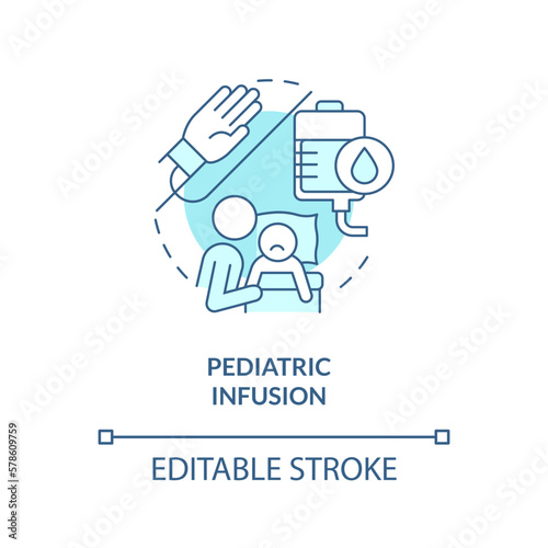 Pediatric infusion blue concept icon. Intravenous injection. Home health care for kid abstract idea thin line illustration. Isolated outline drawing. Editable stroke. Arial, Myriad Pro-Bold fonts used