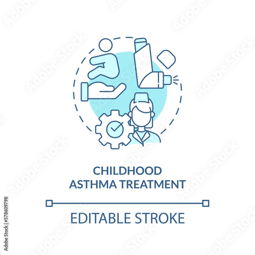 Childhood asthma treatment blue concept icon. Pediatric home health care abstract idea thin line illustration. Isolated outline drawing. Editable stroke. Arial, Myriad Pro-Bold fonts used