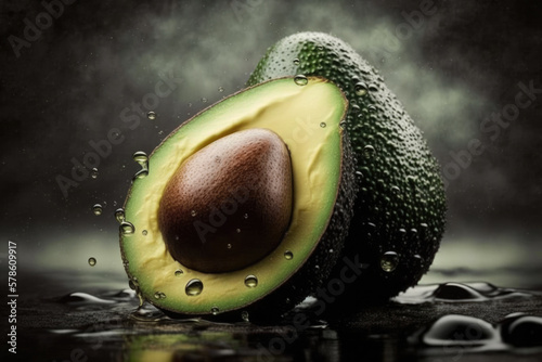 Vegan themed, healthy cooking concept. Premium Close up shot of an Avocado. Generative AI. photo