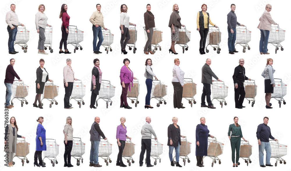 Fototapeta premium group of people with cart isolated on white