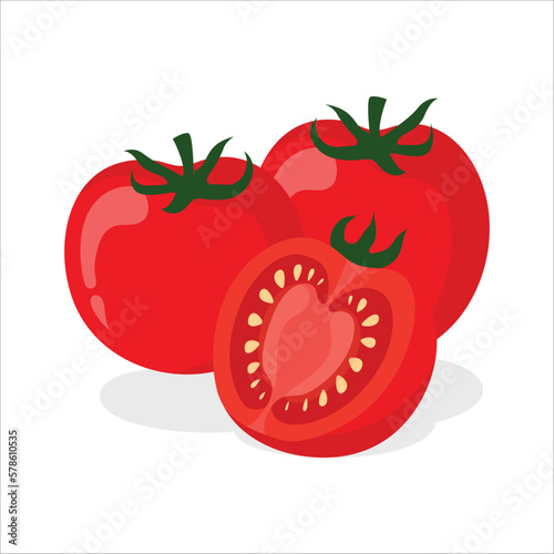 Tomato Vegetables icon. Tomatos whole fruit and half vector icon. Tomatos isolated on white background. Vector illustration