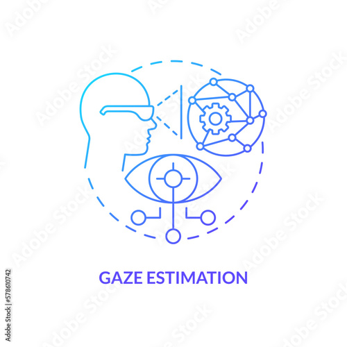 Gaze estimation blue gradient concept icon. Machine learning. Synthetic data solution for metaverse abstract idea thin line illustration. Isolated outline drawing. Myriad Pro-Bold font used