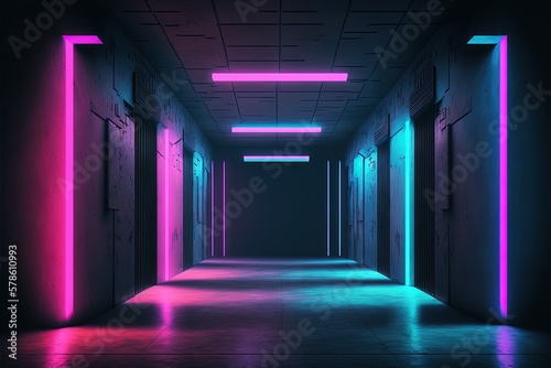 Abstract neon tunnel. Interesting background or wallpaper. Generative AI.