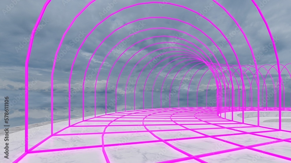 Obraz premium Architecture interior background glowing empty arched pass 3d render