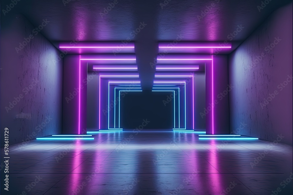 Abstract neon tunnel. Interesting background or wallpaper. Generative AI.