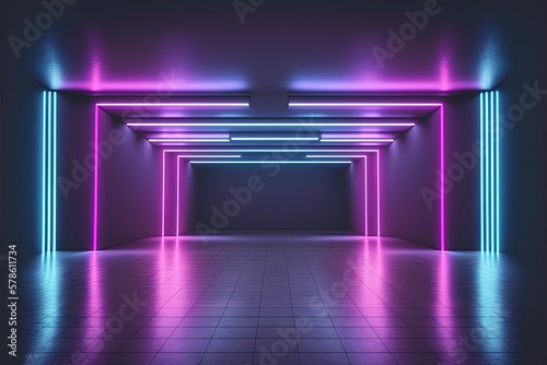 Abstract neon tunnel. Interesting background or wallpaper. Generative AI.