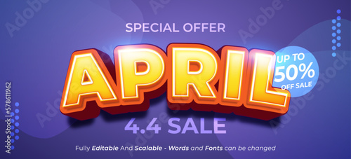 Editable 3d text april promo 4.4 sale shopping day concept