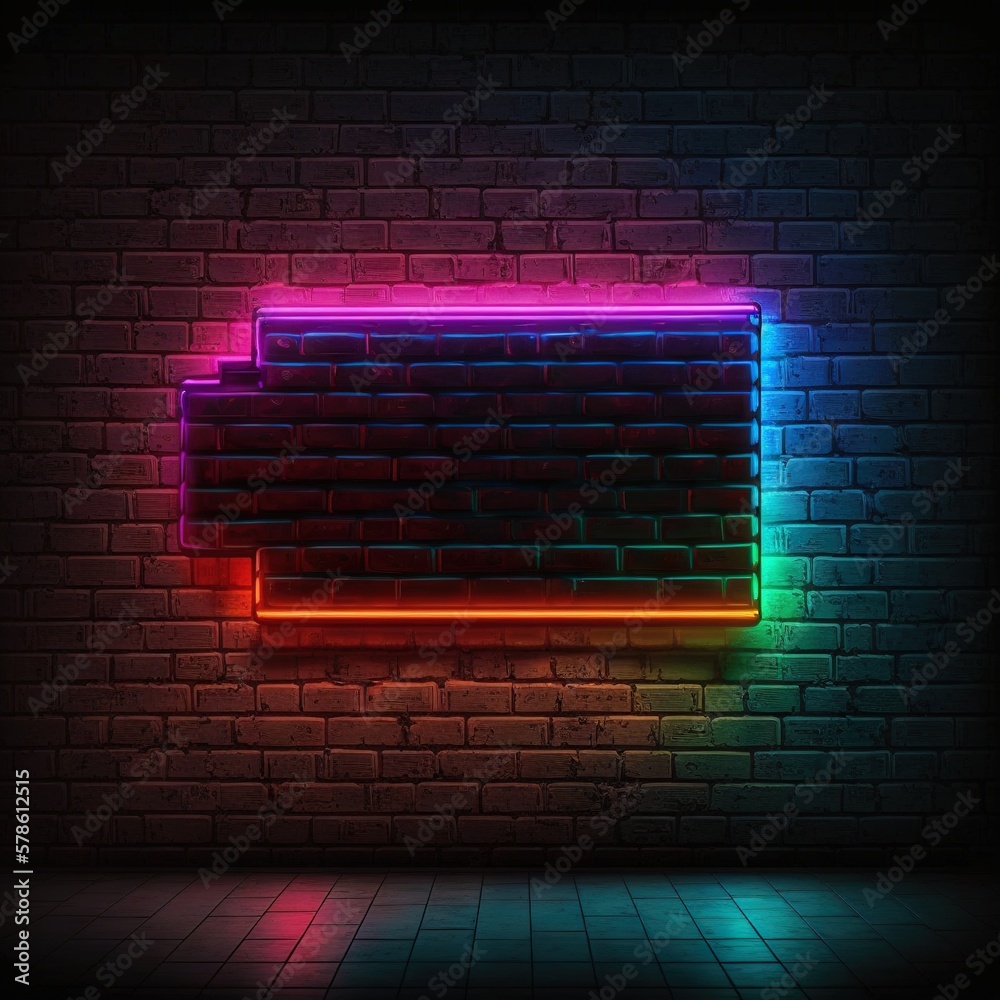 Abstract background, brick wall with neon lighting. Wallpaper or background. Generative AI. Abstract background, brick wall with neon lighting. Wallpaper or background. Generative AI.