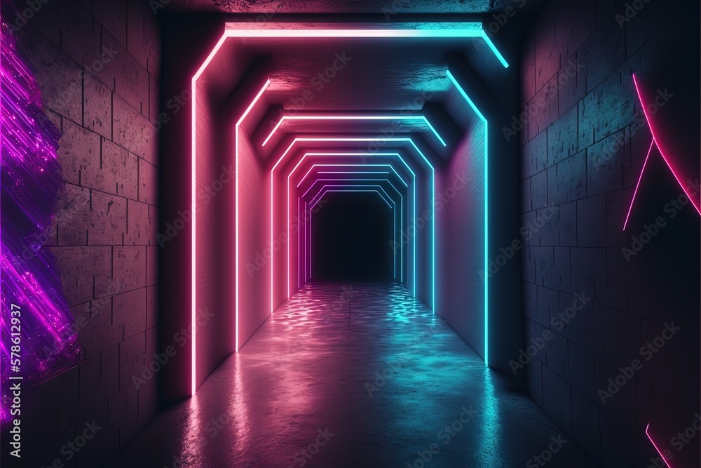 Fototapeta premium Abstract neon tunnel. Interesting background or wallpaper. Generative AI.