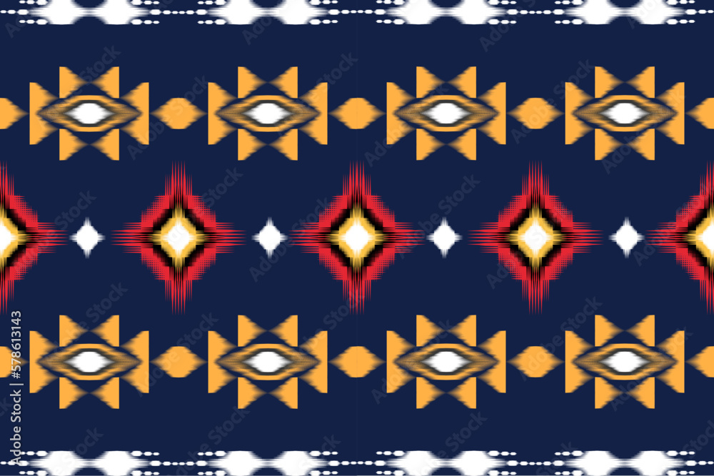 Fototapeta premium Seamless pattern of Ikat paisley, traditional seamless pattern, blue background, Aztec style, embroidery, abstract, vector, design illustration for texture, fabric, print.