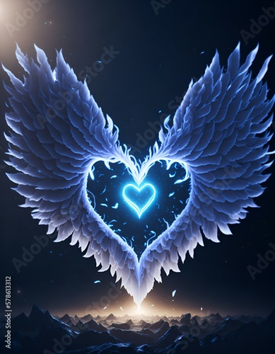 heart-shaped wings with a light-up blue heart inside