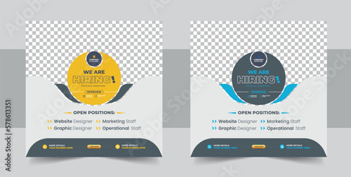 We are hiring job position square banner or social media post, Vacancy banner design finds a job, We are hiring banner, background template