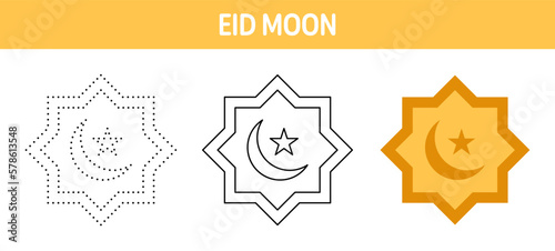 Eid Moon tracing and coloring worksheet for kids