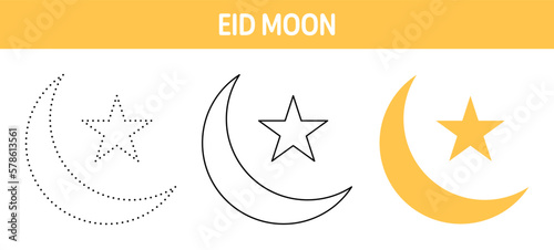 Eid Moon tracing and coloring worksheet for kids