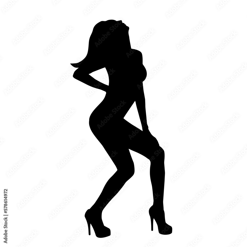 Dancing girl on high heels black vector silhouette illustration Dancing girl on high heels black vector silhouette illustration