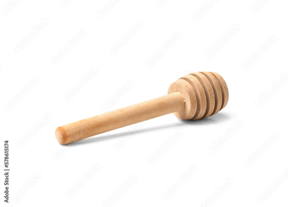 Wooden dipper for honey isolated.
